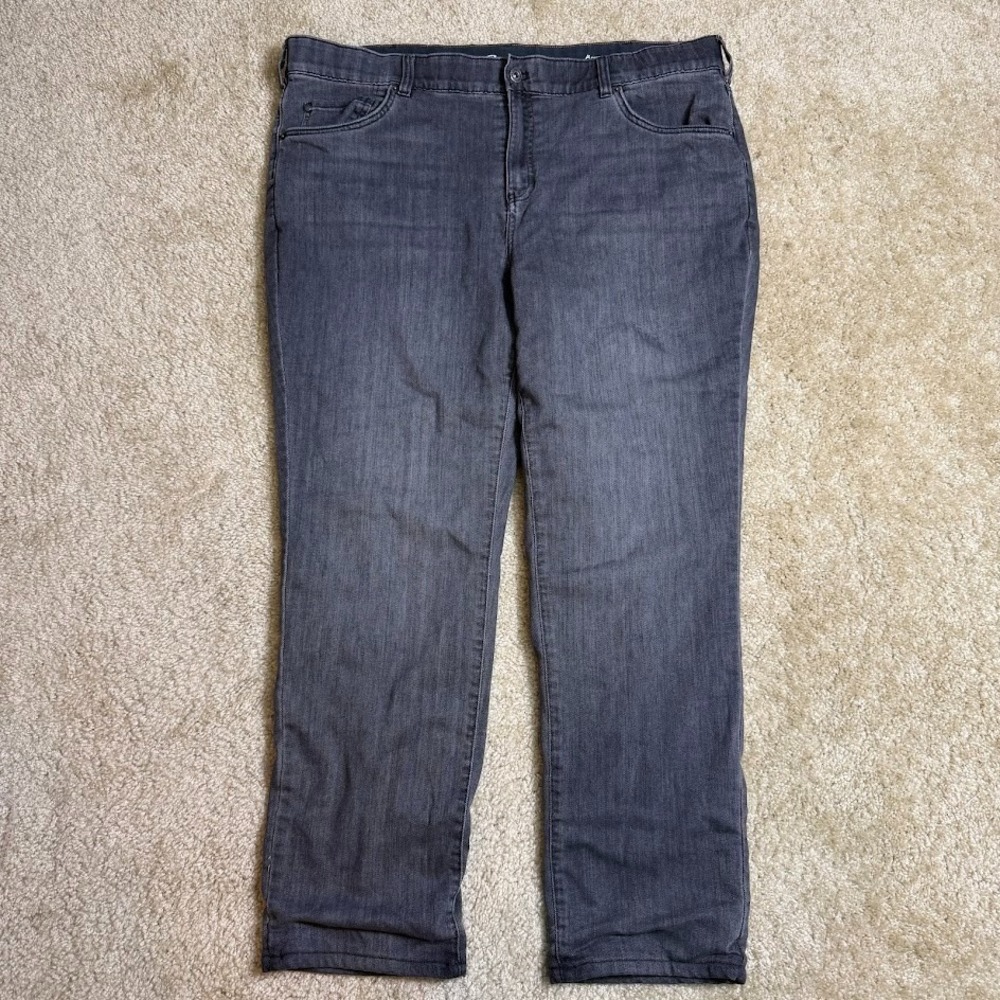 Eddie Bauer Jeans Womens 18W Gray Boyfriend Mid Rise Straight Flannel Lined